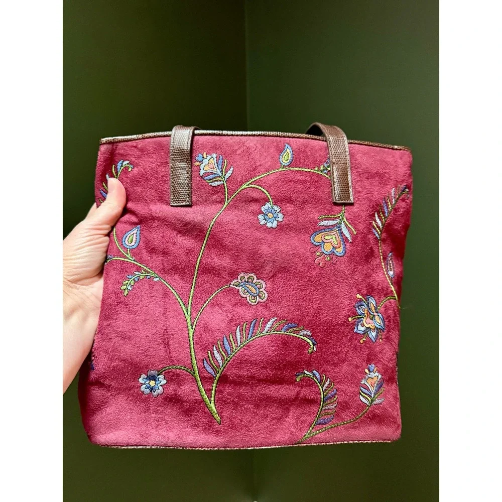Bueno‎ Floral Embroidered Suede Shoulder Bag